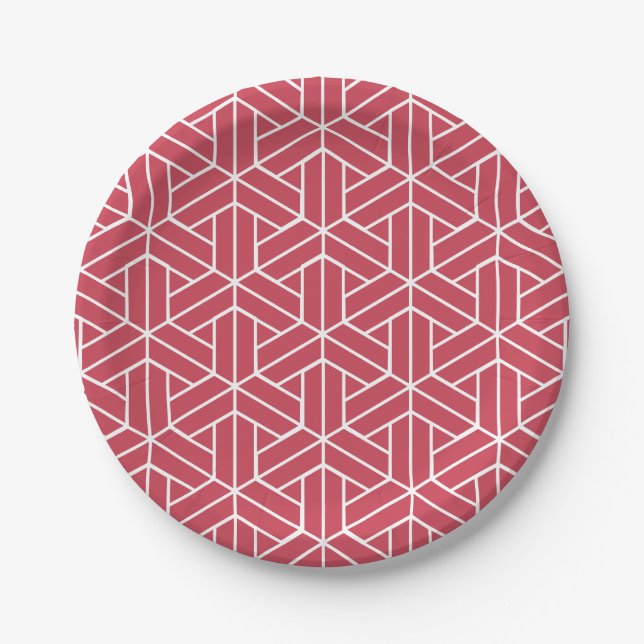 Plato De Papel Patrón geométrico con hexágonos rojos (Anverso)