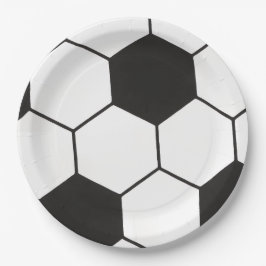 Plato De Papel Patrón geométrico de balón de fútbol en blanco y n