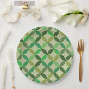 Plato De Papel Patrón geométrico de círculos verdes modernista de