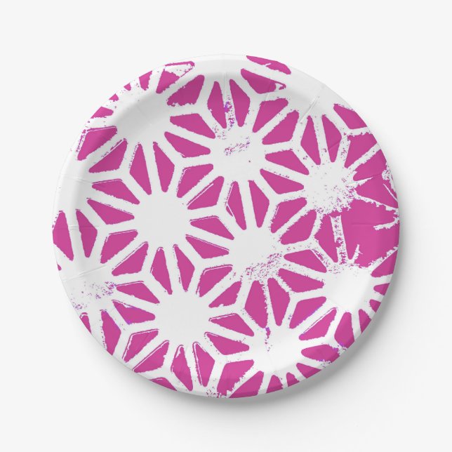 Plato De Papel Patrón geométrico de fucsia (Anverso)