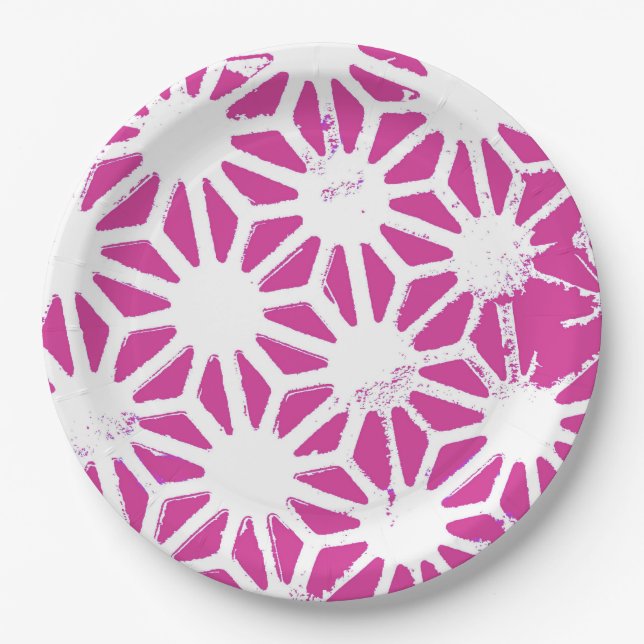 Plato De Papel Patrón geométrico de fucsia (Anverso)