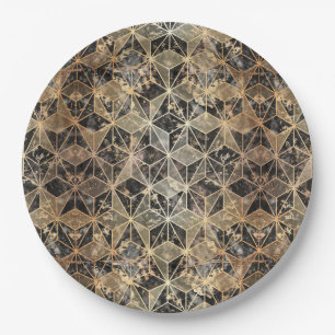 Plato De Papel Patrón geométrico de mármol y oro