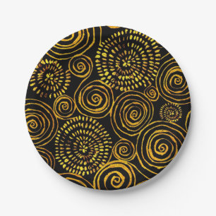 Plato De Papel Patrón geométrico de oro y negro abstracto moderno