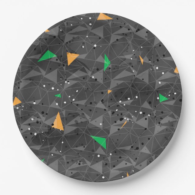 PLATO DE PAPEL PATRÓN GEOMÉTRICO DEL NARANJA NEGRO VERDE HALLOWEE (Anverso)
