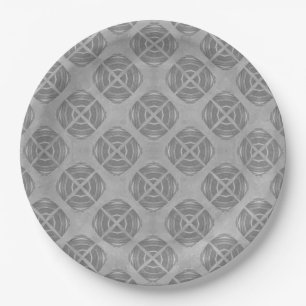 Plato De Papel Patrón geométrico gris de cruces y círculos