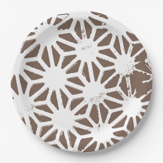 Plato De Papel Patrón geométrico marrón y blanco (Anverso)