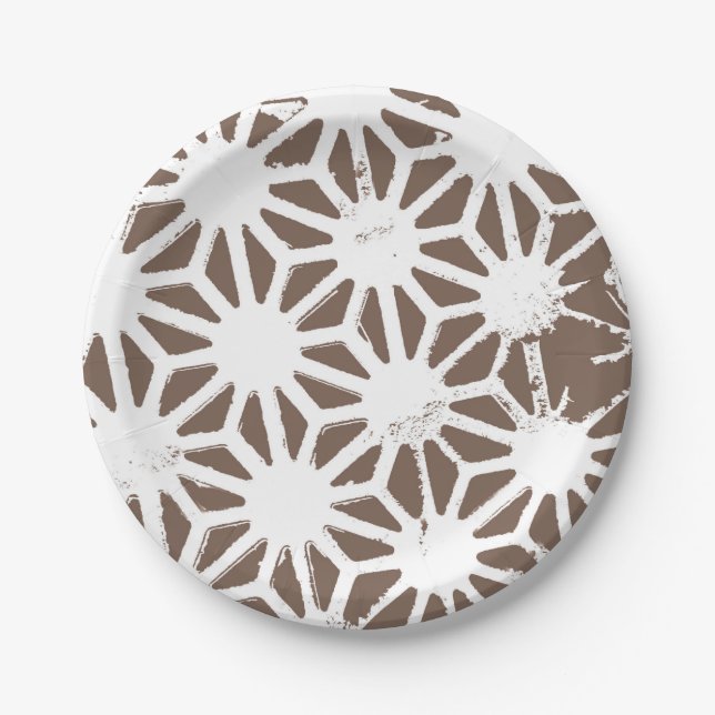 Plato De Papel Patrón geométrico marrón y blanco (Anverso)