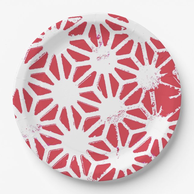 Plato De Papel Patrón geométrico rojo (Anverso)