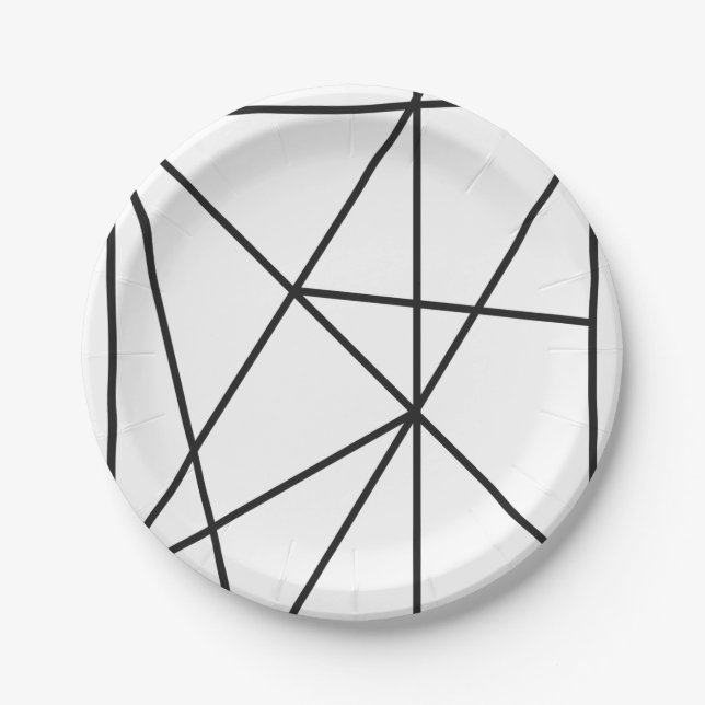Plato De Papel Patrón geométrico simple negro y blanco elegante (Anverso)