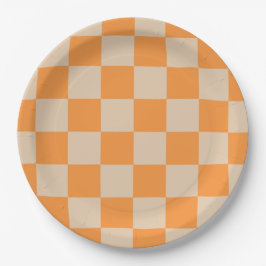 Plato De Papel Patrón Gingham de naranja controlado