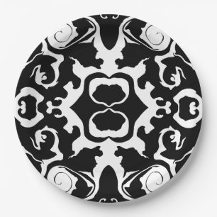 Plato De Papel Patrón giratorio en blanco y negro