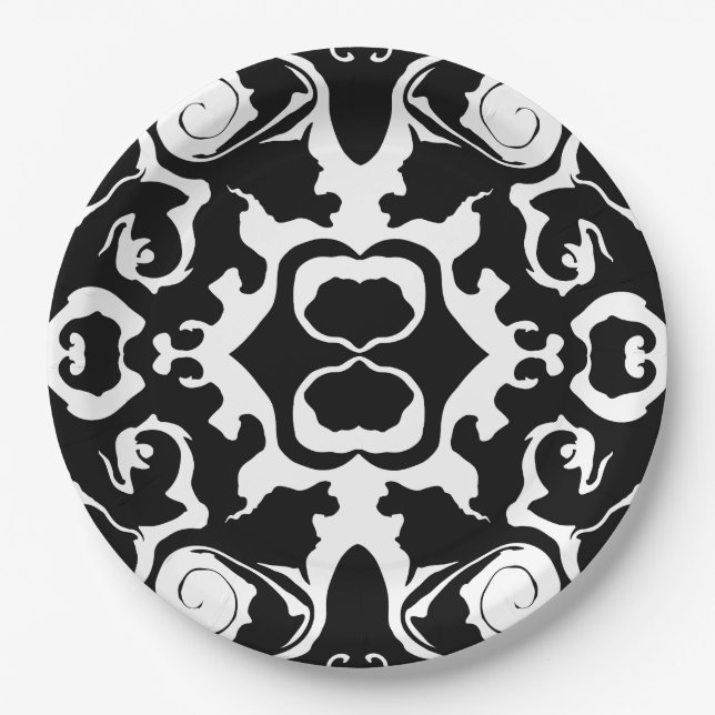Plato De Papel Patrón giratorio en blanco y negro (Anverso)