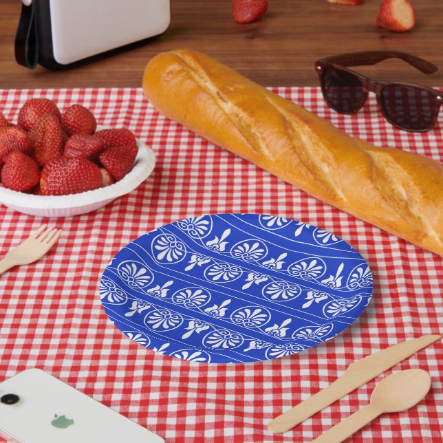 Plato De Papel Patrón griego árabe-mediterráneo azul (Picnic)