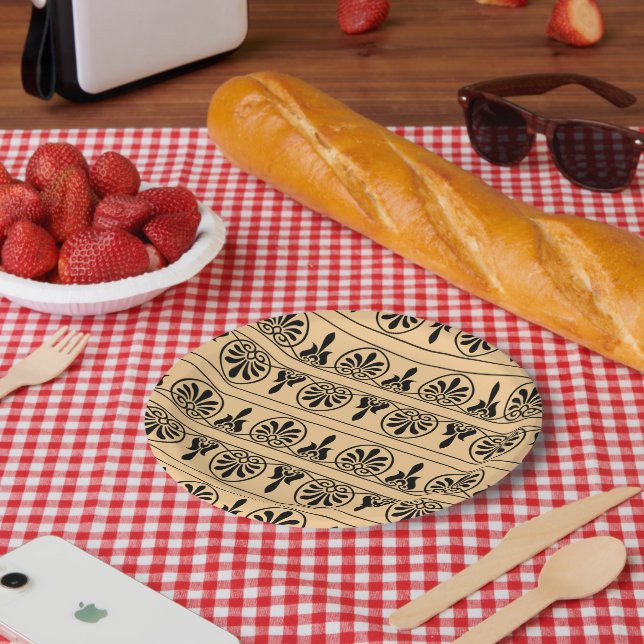 Plato De Papel Patrón griego árabe-mediterráneo marrón (Picnic)