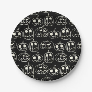 Plato De Papel Patrón Halloween de calabazas blancas
