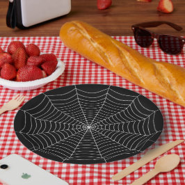 Plato De Papel Patrón Halloween de telaraña blanca y negra