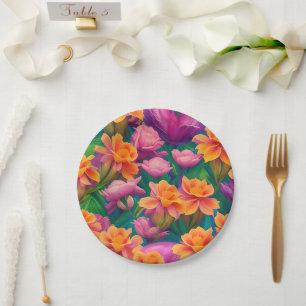 Plato De Papel Patrón hawaiano de flores tropicales