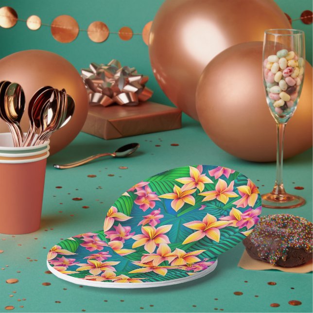 Plato De Papel Patrón hawaiano de flores tropicales (Multi)