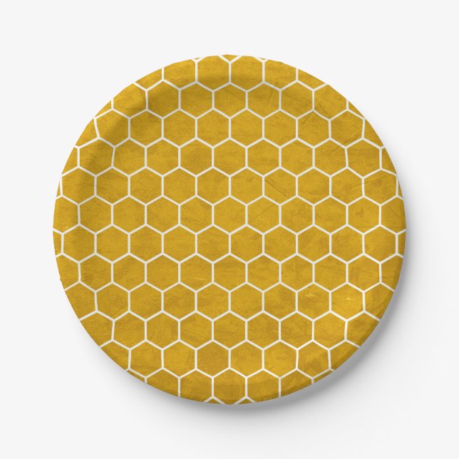 Plato De Papel Patrón hexagonal exagerado amarillo (Anverso)