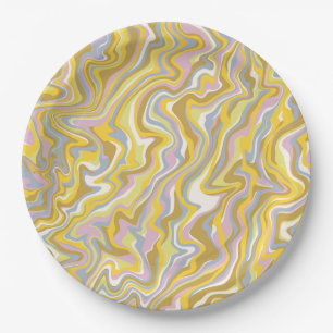 Plato De Papel Patrón Hippie 70 Green Marble Liquid Swirl Boho