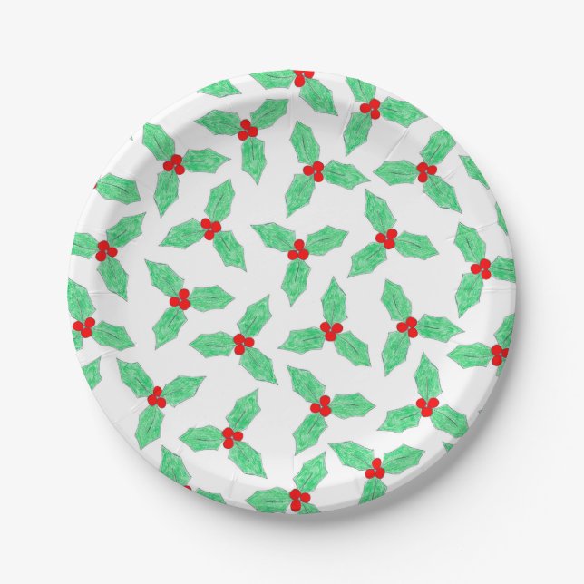Plato De Papel Patrón holly de navidades (Anverso)