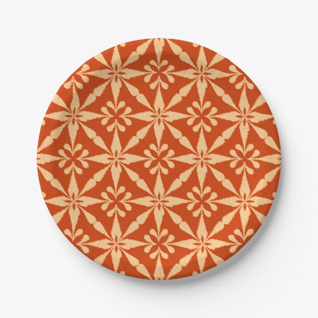 Plato De Papel Patrón Ikat Star - Naranja mandarín (Anverso)
