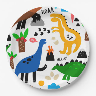 Plato De Papel Patrón ininterrumpido de dinosaurios