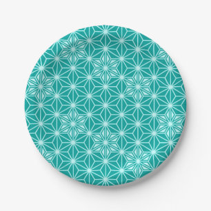 Plato De Papel Patrón japonés Asanoha - turquesa
