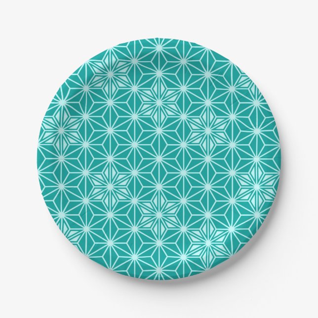 Plato De Papel Patrón japonés Asanoha - turquesa (Anverso)