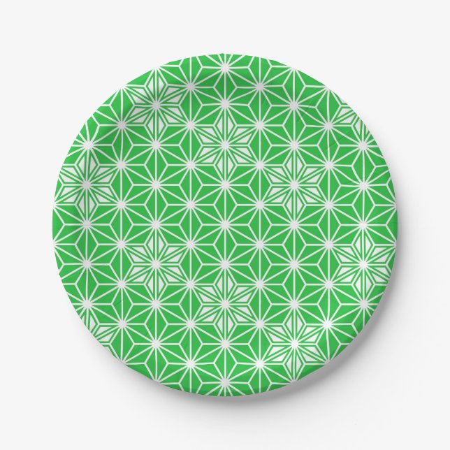 Plato De Papel Patrón japonés Asanoha - verde jade (Anverso)