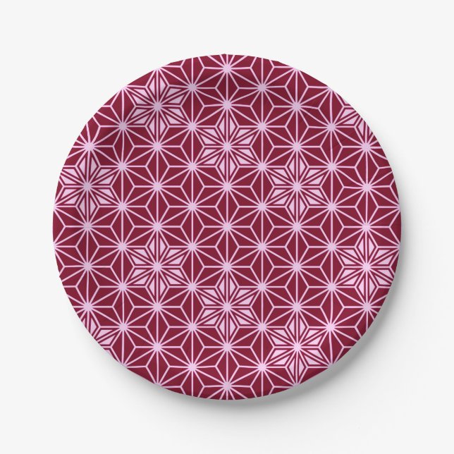 Plato De Papel Patrón japonés de Asanoha - burdeos (Anverso)