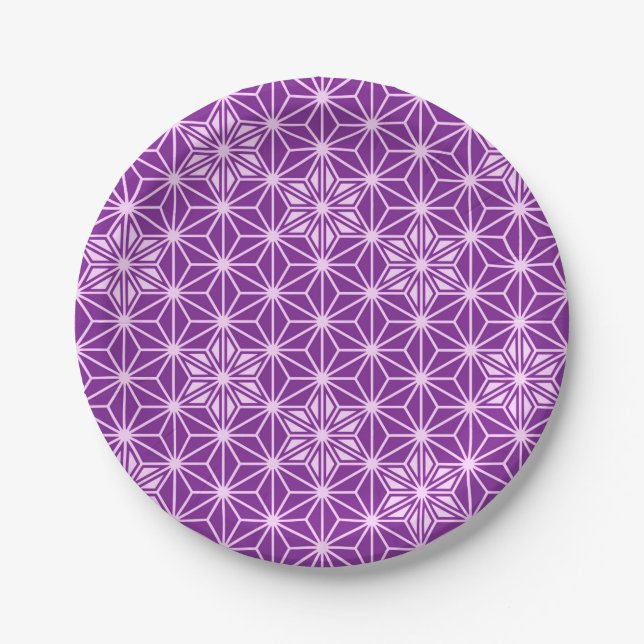 Plato De Papel Patrón japonés de Asanoha - morado de amatista (Anverso)