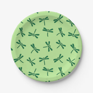 Plato De Papel Patrón japonés de libélula, verde de jade luz