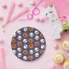 Plato De Papel Patrón Kawaii de Halloween