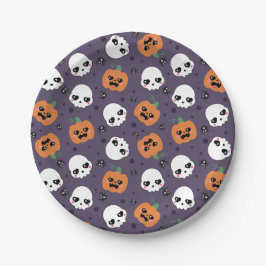 Plato De Papel Patrón Kawaii de Halloween