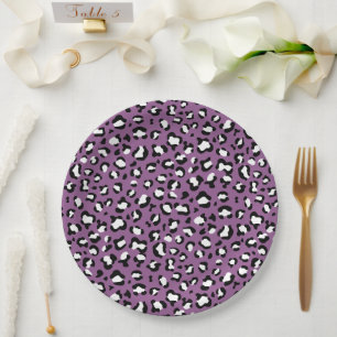 Plato De Papel Patrón leopardo, puntos leopardo, leopardo púrpura