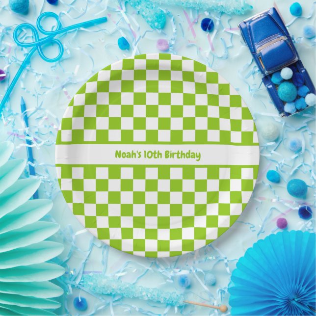 Plato De Papel Patrón Lime Verde Comprobado Personalizado (Fiesta)