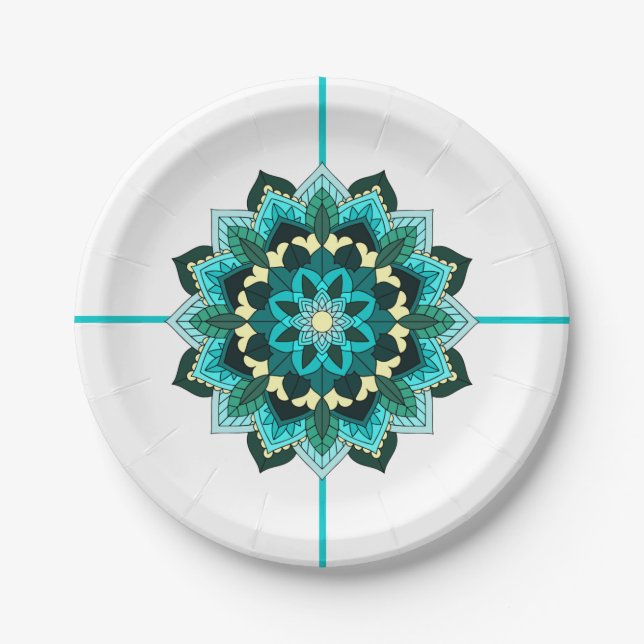 Plato De Papel Patrón Mandala 02 en placa de papel acuático (Anverso)