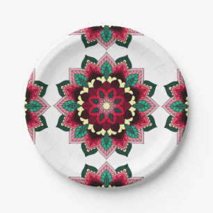 Plato De Papel Patrón Mandala 02 en placa de papel rosa profundo