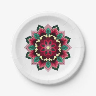 Plato De Papel Patrón Mandala 02 en rosa profundo
