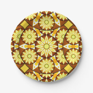 Plato De Papel Patrón Mandala, tonos marrones y dorados