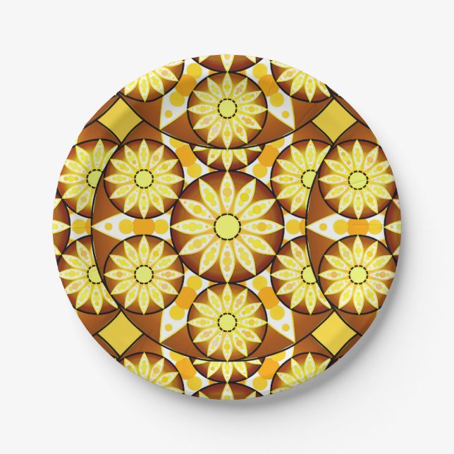 Plato De Papel Patrón Mandala, tonos marrones y dorados (Anverso)