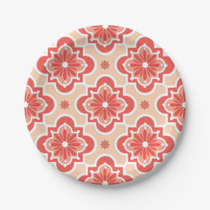 Plato De Papel Patrón marroquí de azulejos - Sombras de Naranja