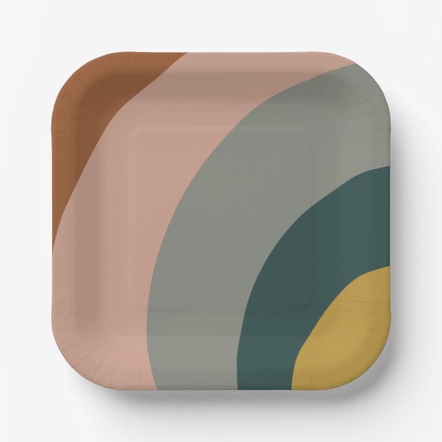 Plato De Papel Patrón mínimo de ondas sonoras en tonos de boho (Anverso)