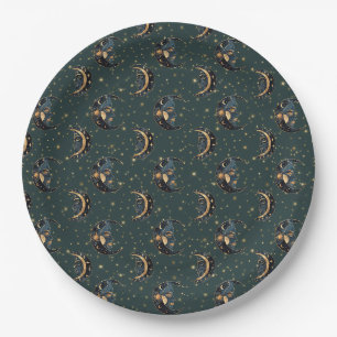 Plato De Papel Patrón Místico de Luna Creciente y Estrellas