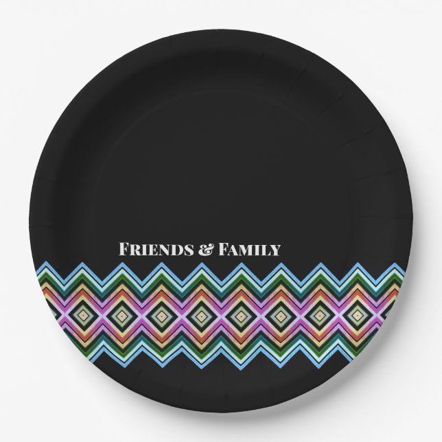 Plato De Papel Patrón moderno con negro (Anverso)