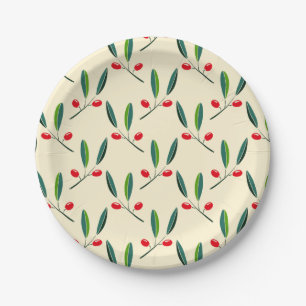 Plato De Papel Patrón moderno de bayas rojas ilustradas