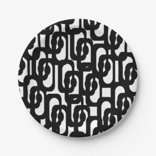 Plato De Papel Patrón moderno de bucle blanco y negro de mediados