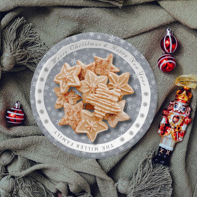 Plato De Papel Patrón moderno de copos de nieve gris (Vintage Modern Grey Snowflakes pattern Paper Plates)
