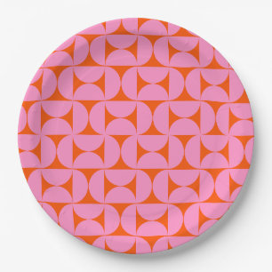 Plato De Papel Patrón Moderno Rosa Y Naranja A Mediados Del Siglo